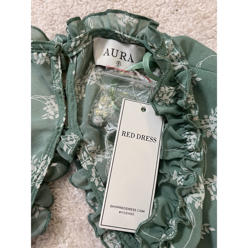 Aura Ruffled Floral Green Dress (NWT) - Picture 7 of 14